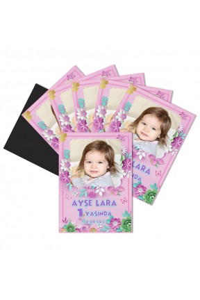 Çiçek Temalı kişiye Özel Doğum Günü Magnet Hediye