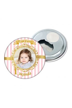 Sarı Gold Temalı Kişiye Özel Doğum Günü Açacak Magnet Hediye 58mm 