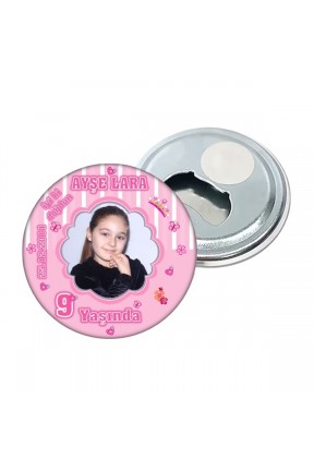 Prenses Temalı Kişiye Özel Doğum Günü Açacak Magnet Hediye 58mm 