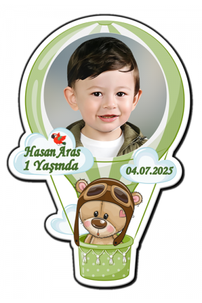 Balon Şeklinde safari Fotoğraflı Kişiye Özel Doğum Günü Magnet 8x11cm Hediye 