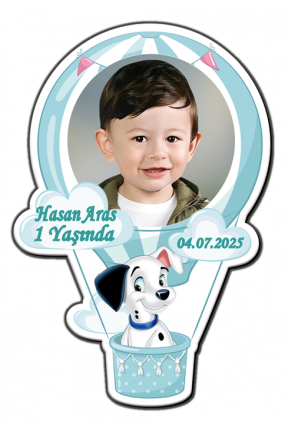 Balon Şeklinde sevimli köpek Fotoğraflı Kişiye Özel Doğum Günü Magnet 8x11cm Hediye 