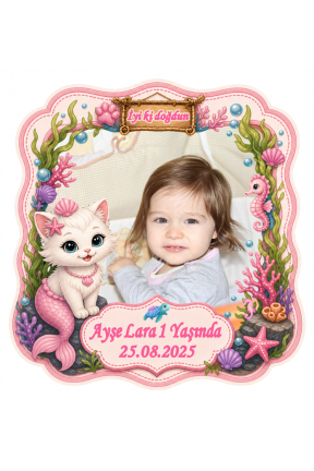 Kedili Şekilli Kesim Fotoğraflı Kişiye Özel Doğum Günü Magnet 8x8cm Hediye 