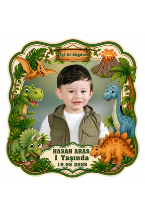 Dinozor Temalı Şekilli Kesim Fotoğraflı Kişiye Özel Doğum Günü Magnet 8x8cm Hediye Dinozor Temalı Şekilli Kesim Fotoğraflı Kişiye Özel Doğum Günü Magnet 8x8cm Hediye