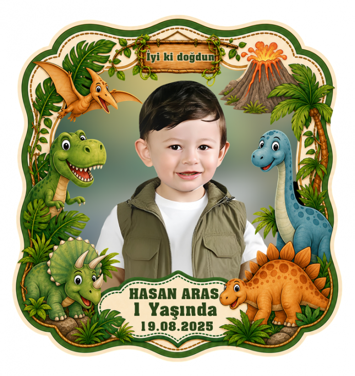 Dinozor Temalı Şekilli Kesim Fotoğraflı Kişiye Özel Doğum Günü Magnet 8x8cm Hediye Dinozor Temalı Şekilli Kesim Fotoğraflı Kişiye Özel Doğum Günü Magnet 8x8cm Hediye