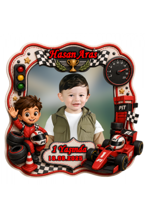 Formula Temalı Şekilli Kesim Fotoğraflı Kişiye Özel Doğum Günü Magnet 8x8cm Hediye 