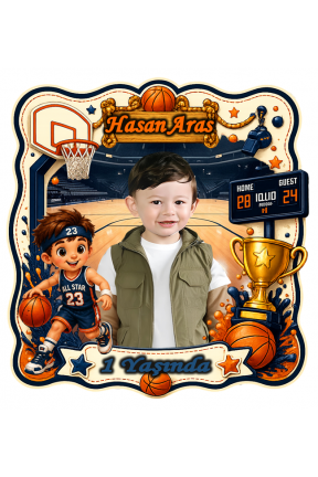 Basketbol Temalı Şekilli Kesim Fotoğraflı Kişiye Özel Doğum Günü Magnet 8x8cm Hediye 