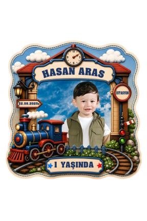 Tren istasyon Temalı Şekilli Kesim Fotoğraflı Kişiye Özel Doğum Günü Magnet 8x8cm Hediye 
