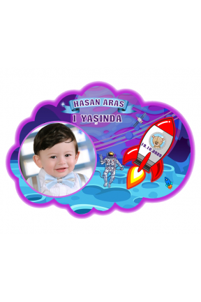 Bulut Şeklinde Uzay Temalı Kişiye Özel Doğum Günü Magnet 8x12cm Hediye 