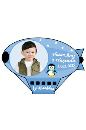 Zeplin Balon Şeklinde Fotoğraflı Kişiye Özel Doğum Günü Magnet 8x11cm Hediye 