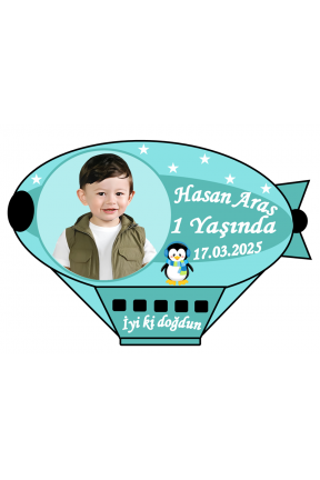 Zeplin Balon Şeklinde Fotoğraflı Kişiye Özel Doğum Günü Magnet 8x11cm Hediye 