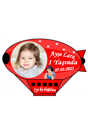 Zeplin Balon Şeklinde Fotoğraflı Kişiye Özel Doğum Günü Magnet 8x11cm Hediye 