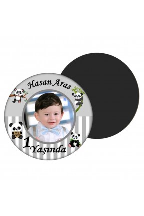 Panda Temalı Yuvarlak Kişiye Özel Doğum Günü Magnet Hediye