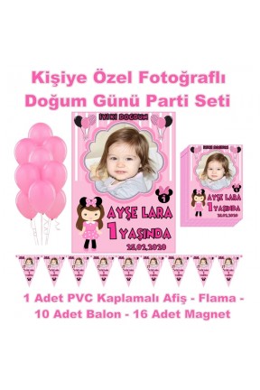 Minnie Mouse Temalı Doğum Günü Kişiye Özel Parti Seti Hediye