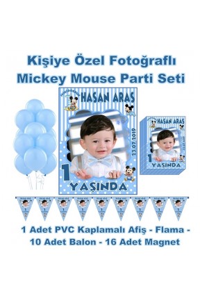 Mickey Mouse Temalı Doğum Günü Kişiye Özel Parti Seti Hediye